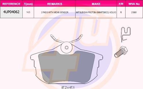 4U 4UP04062 - Kit pastiglie freno, Freno a disco autozon.pro