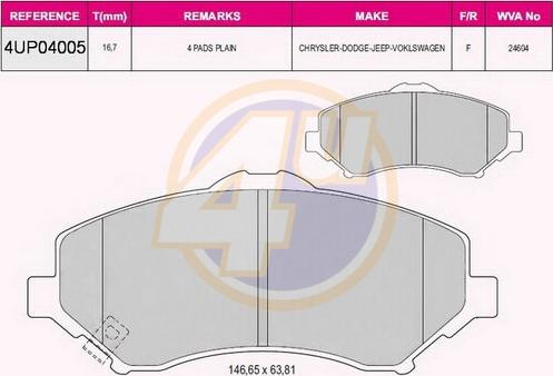 4U 4UP04005 - Kit pastiglie freno, Freno a disco autozon.pro