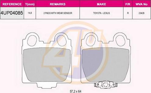 4U 4UP04085 - Kit pastiglie freno, Freno a disco autozon.pro