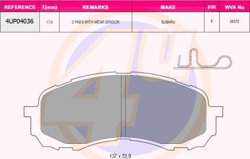 4U 4UP04036 - Kit pastiglie freno, Freno a disco autozon.pro