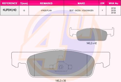 4U 4UP04140 - Kit pastiglie freno, Freno a disco autozon.pro