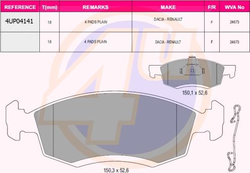 4U 4UP04141 - Kit pastiglie freno, Freno a disco autozon.pro