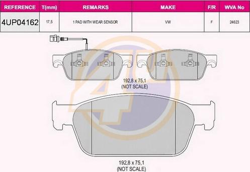 4U 4UP04162 - Kit pastiglie freno, Freno a disco autozon.pro