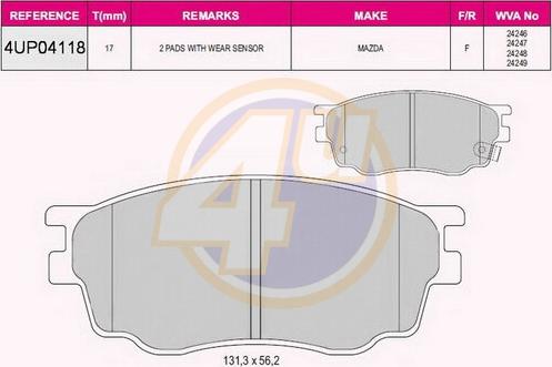 4U 4UP04118 - Kit pastiglie freno, Freno a disco autozon.pro