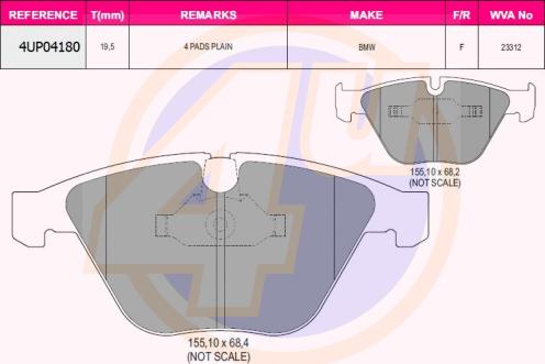 4U 4UP04180 - Kit pastiglie freno, Freno a disco autozon.pro