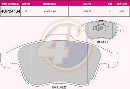 4U 4UP04134 - Kit pastiglie freno, Freno a disco autozon.pro