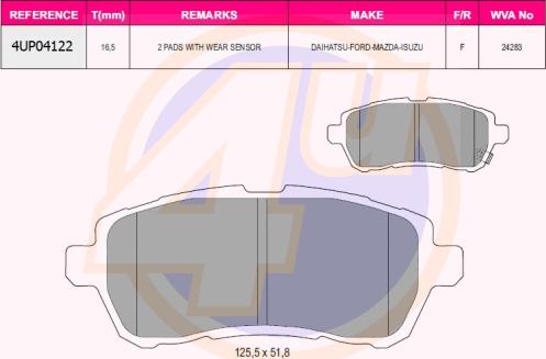 4U 4UP04122 - Kit pastiglie freno, Freno a disco autozon.pro