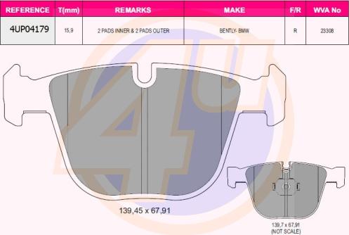 4U 4UP04179 - Kit pastiglie freno, Freno a disco autozon.pro