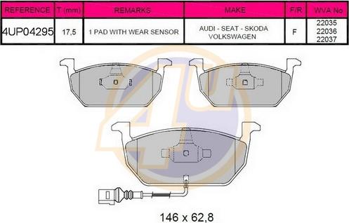 4U 4UP04295 - Kit pastiglie freno, Freno a disco autozon.pro