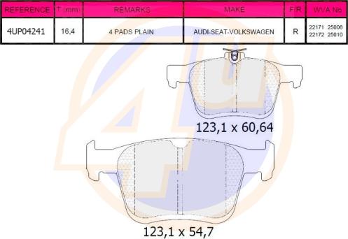 4U 4UP04241 - Kit pastiglie freno, Freno a disco autozon.pro