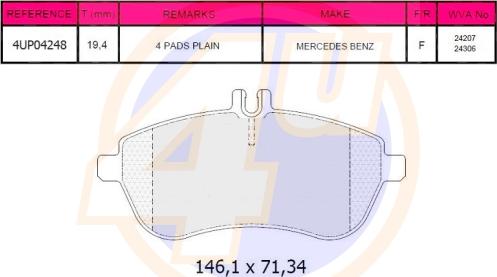 4U 4UP04248 - Kit pastiglie freno, Freno a disco autozon.pro