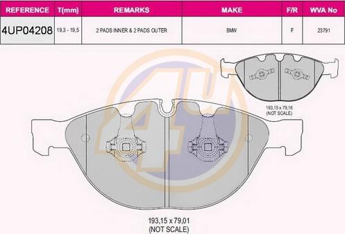 4U 4UP04208 - Kit pastiglie freno, Freno a disco autozon.pro