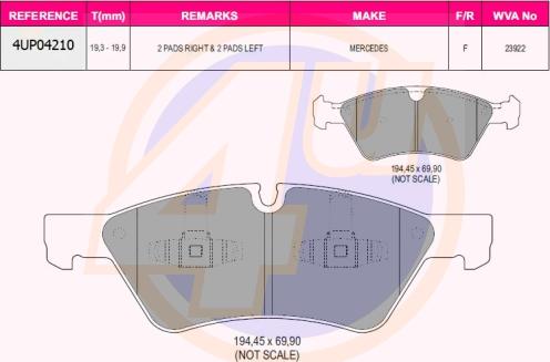 4U 4UP04210 - Kit pastiglie freno, Freno a disco autozon.pro