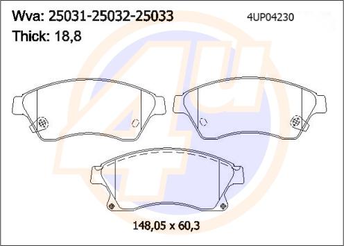 4U 4UP04230 - Kit pastiglie freno, Freno a disco autozon.pro