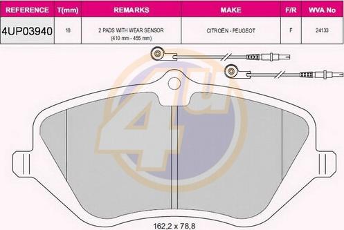 4U 4UP03940 - Kit pastiglie freno, Freno a disco autozon.pro