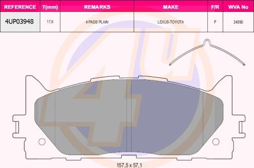 4U 4UP03948 - Kit pastiglie freno, Freno a disco autozon.pro