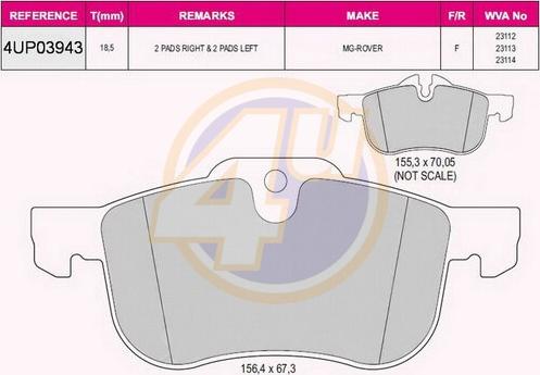 4U 4UP03943 - Kit pastiglie freno, Freno a disco autozon.pro