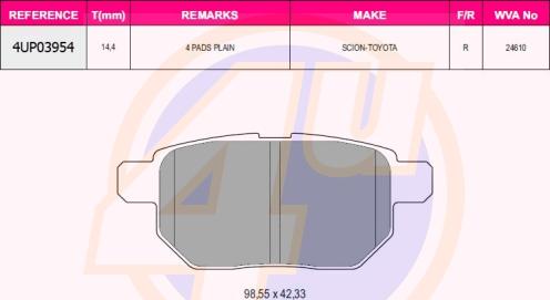 4U 4UP03954 - Kit pastiglie freno, Freno a disco autozon.pro