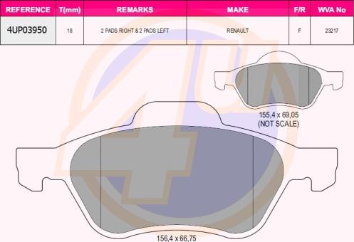 4U 4UP03950 - Kit pastiglie freno, Freno a disco autozon.pro