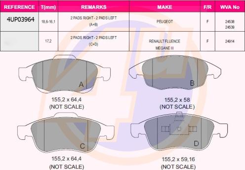 4U 4UP03964 - Kit pastiglie freno, Freno a disco autozon.pro