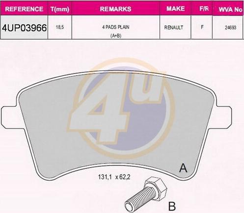 4U 4UP03966 - Kit pastiglie freno, Freno a disco autozon.pro