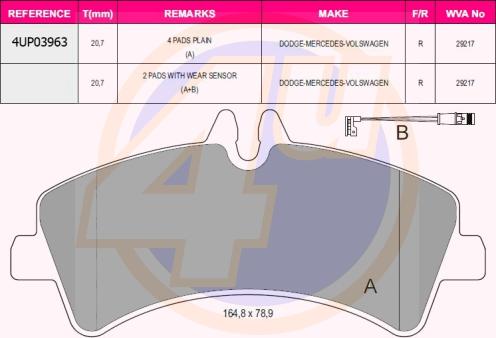 4U 4UP03963 - Kit pastiglie freno, Freno a disco autozon.pro