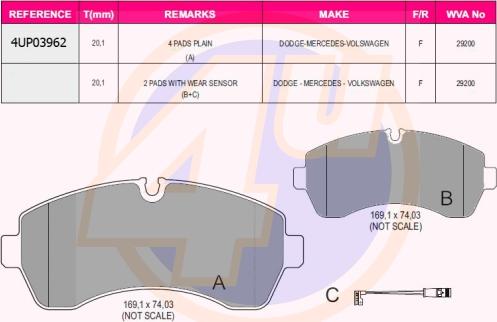 4U 4UP03962 - Kit pastiglie freno, Freno a disco autozon.pro