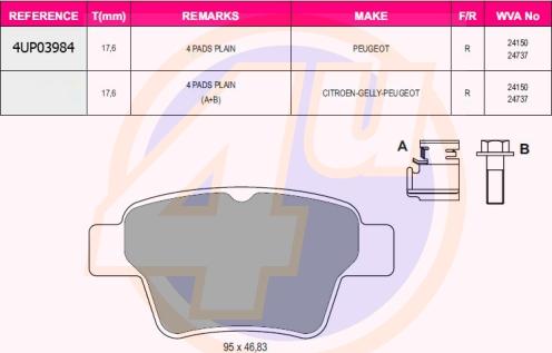 4U 4UP03984 - Kit pastiglie freno, Freno a disco autozon.pro