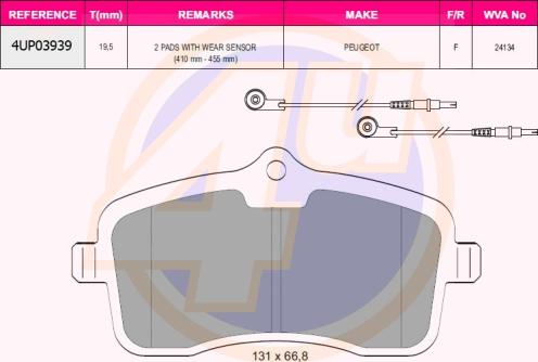 4U 4UP03939 - Kit pastiglie freno, Freno a disco autozon.pro