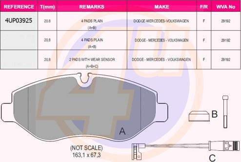 4U 4UP03925 - Kit pastiglie freno, Freno a disco autozon.pro