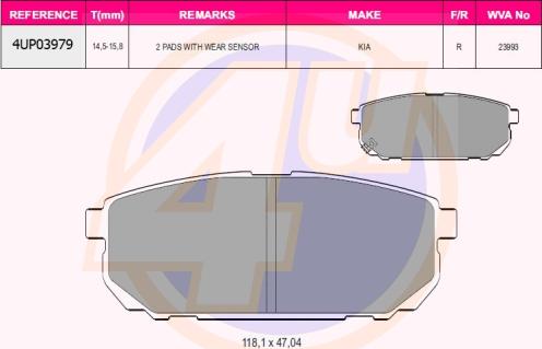 4U 4UP03979 - Kit pastiglie freno, Freno a disco autozon.pro