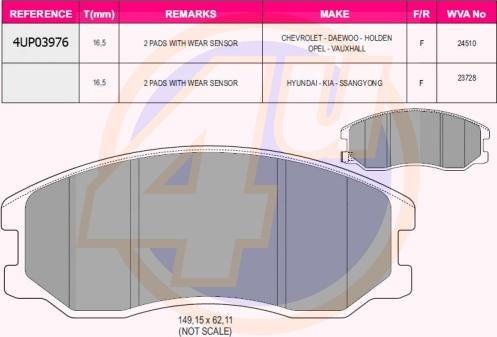 4U 4UP03976 - Kit pastiglie freno, Freno a disco autozon.pro