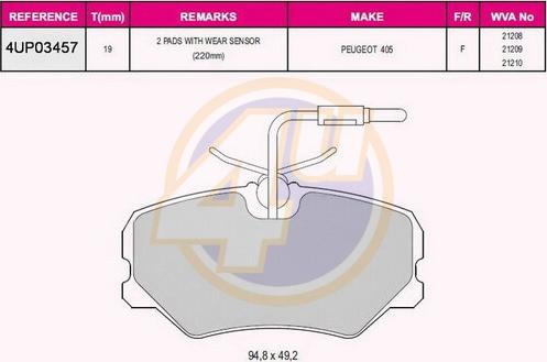 4U 4UP03457 - Kit pastiglie freno, Freno a disco autozon.pro