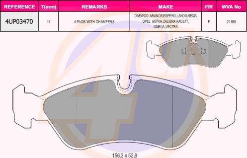 4U 4UP03470 - Kit pastiglie freno, Freno a disco autozon.pro