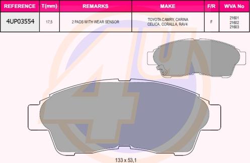 4U 4UP03554 - Kit pastiglie freno, Freno a disco autozon.pro