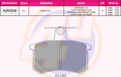 4U 4UP03536 - Kit pastiglie freno, Freno a disco autozon.pro