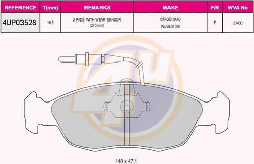 4U 4UP03528 - Kit pastiglie freno, Freno a disco autozon.pro