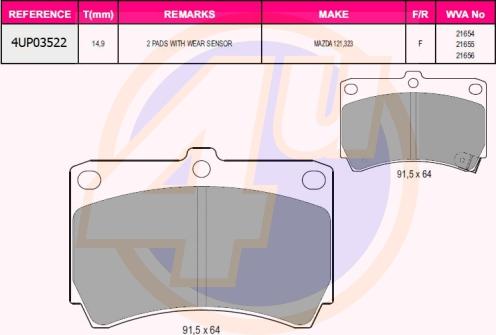 4U 4UP03522 - Kit pastiglie freno, Freno a disco autozon.pro