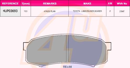 4U 4UP03693 - Kit pastiglie freno, Freno a disco autozon.pro