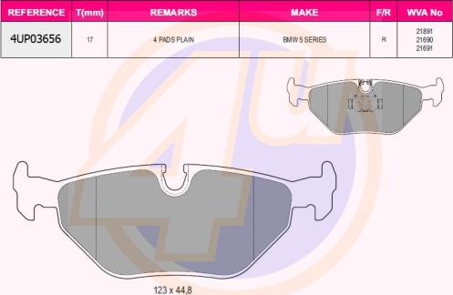 4U 4UP03656 - Kit pastiglie freno, Freno a disco autozon.pro