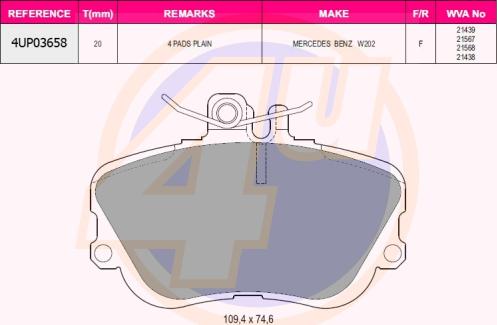 4U 4UP03658 - Kit pastiglie freno, Freno a disco autozon.pro