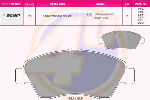 4U 4UP03607 - Kit pastiglie freno, Freno a disco autozon.pro