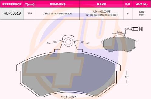 4U 4UP03619 - Kit pastiglie freno, Freno a disco autozon.pro