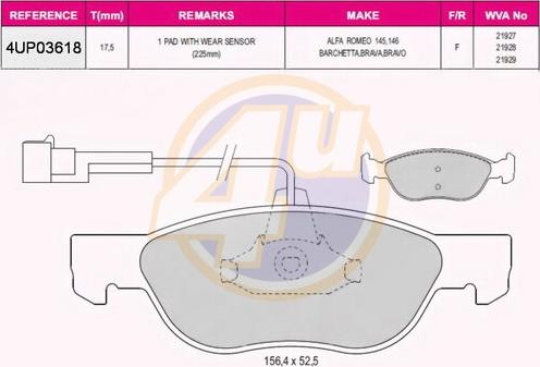 4U 4UP03618 - Kit pastiglie freno, Freno a disco autozon.pro