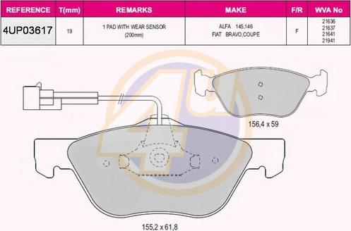 4U 4UP03617 - Kit pastiglie freno, Freno a disco autozon.pro