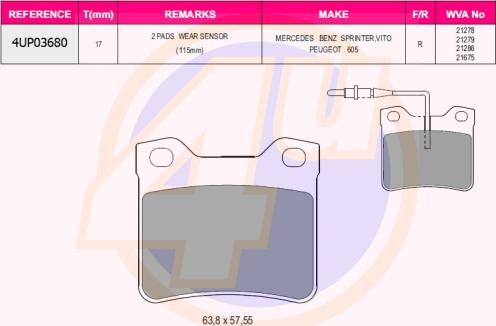 4U 4UP03680 - Kit pastiglie freno, Freno a disco autozon.pro