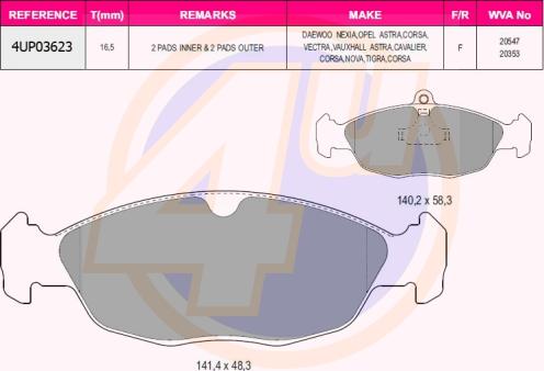 4U 4UP03623 - Kit pastiglie freno, Freno a disco autozon.pro