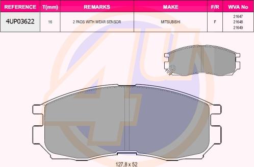 4U 4UP03622 - Kit pastiglie freno, Freno a disco autozon.pro