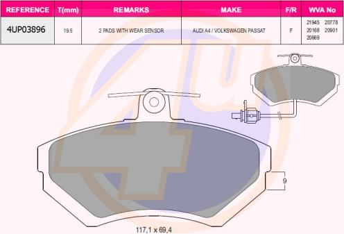 4U 4UP03896 - Kit pastiglie freno, Freno a disco autozon.pro