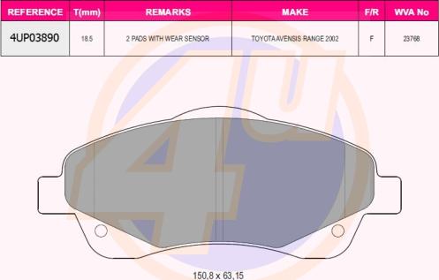 4U 4UP03890 - Kit pastiglie freno, Freno a disco autozon.pro